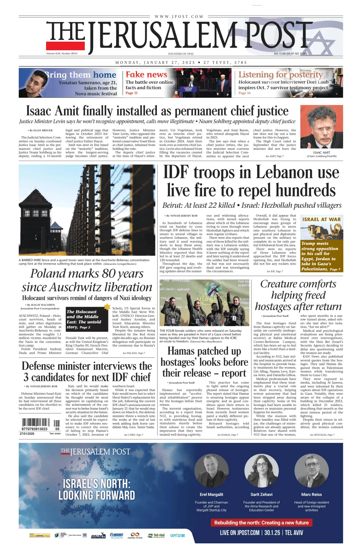 Prima-pagina-the jerusalem post-edizione-di-oggi-27-01-2025